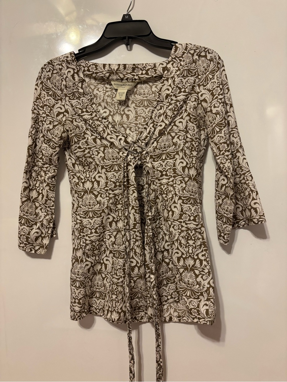 Banana Republic Brown and White Tie-Front Tunic